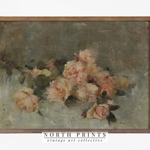 Vintage bloemenprint | Huisje muurdecoratie | Roze landbotanisch schilderij | AFDRUKBAAR #514
