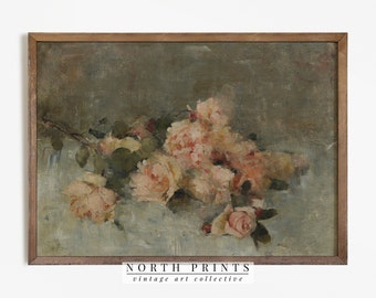 impression de fleurs vintage | Décoration murale de chalet | Tableau botanique champêtre rose | IMPRIMABLE #514