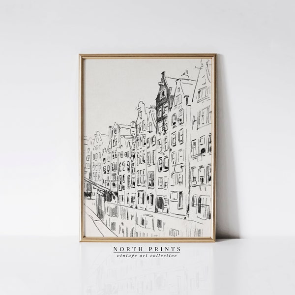 Arte de esboço de paisagem urbana antiga | Fazenda moderna neutra PARA IMPRIMIR Download | 1224