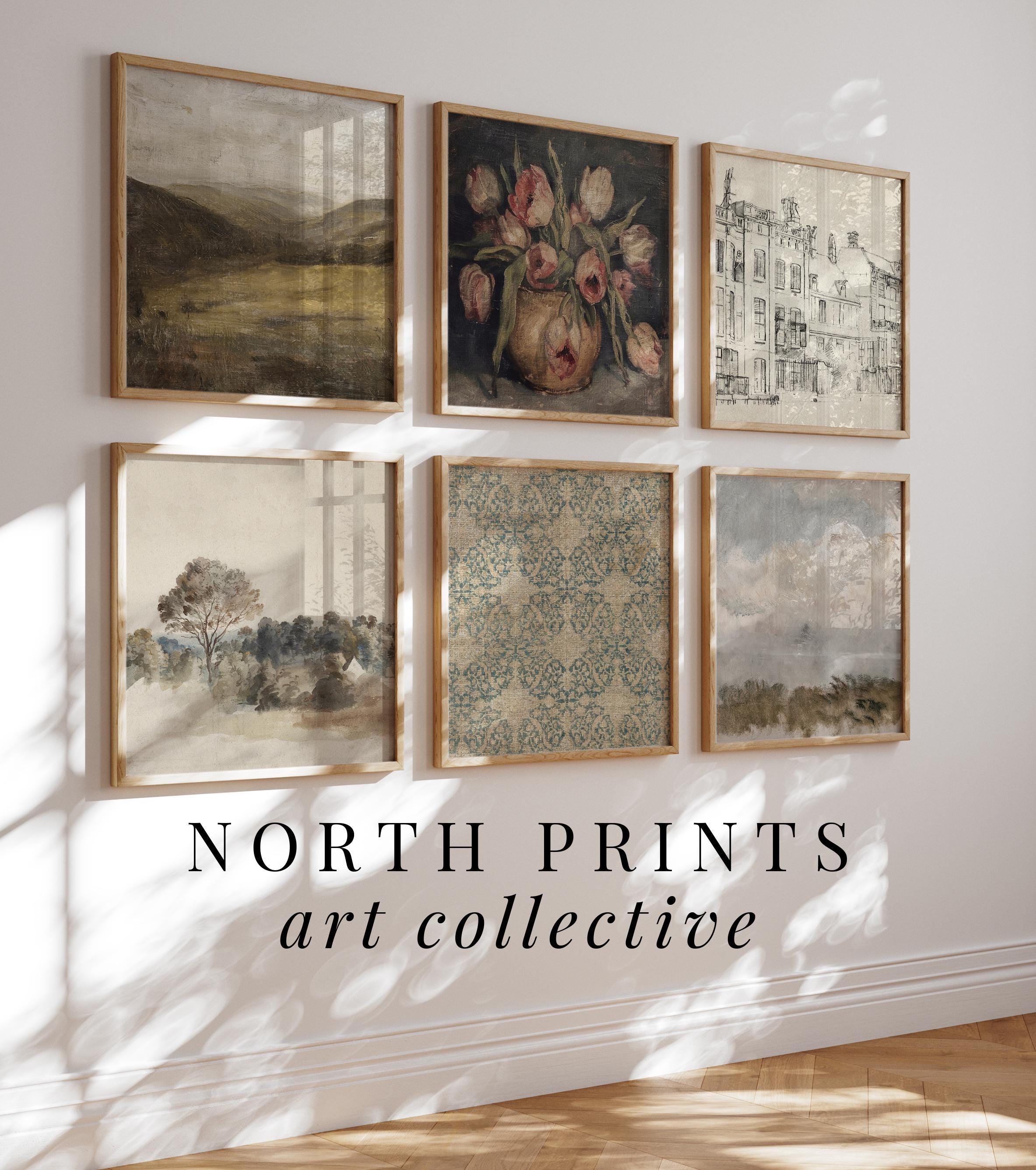 Vintage Square PRINTABLE Gallery Wall Art SET of Six, Summer Farmhouse Dining Room Print Bundle, North Prints Digital Downloadable S6-35