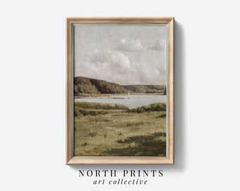 Vintage Lake Sailboat Painting: Printable Wall Art (Digital Download) 6-32