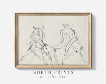 Modern Vintage Horse Sketch Art PRINTABLE, Minimalist Neutral Drawing, Digital Download North Prints SK-301
