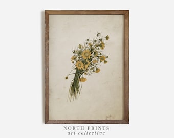 Vintage Yellow Wildflower Botanical Print: Cottage Wall Decor (Digital Download) 7-13