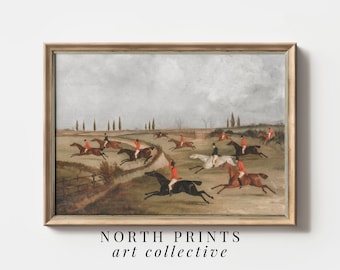 Antique Fox Hunt Equestrian Painting | Landscape PRINTABLE Digital Download Wall Art | North Prints 6-197
