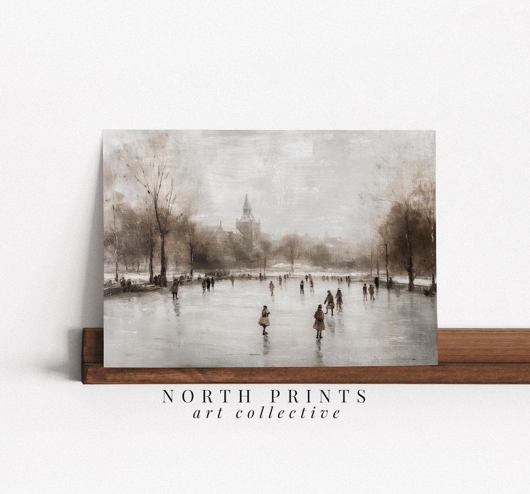 Winter Skating Rink Painting: Rustic Farmhouse Christmas Decor (digital ...