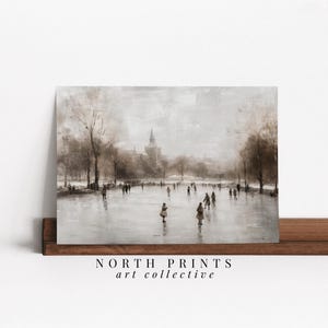 Rustic Winter Skating Rink Painting DIGITAL Art | Christmas Farmhouse PRINTABLE Digital Download | North Prints Holiday Decor W-129