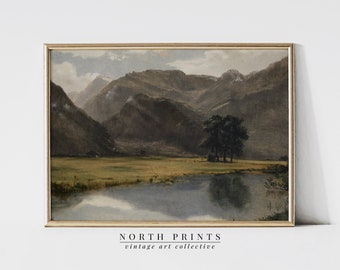 Vintage River Landscape Painting | Mountain Art Print | Cabin Decor | PRINTABLE Download | 1159