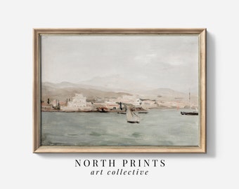 Mediterranean Coastal Painting | Vintage Muted Wall Art | Digital PRINTABLE Downloadable | 4-192