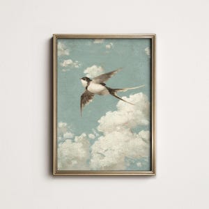 Stampa vintage con rondine: decorazione da parete Cottagecore verde acqua (download digitale STAMPABILE) 9-144