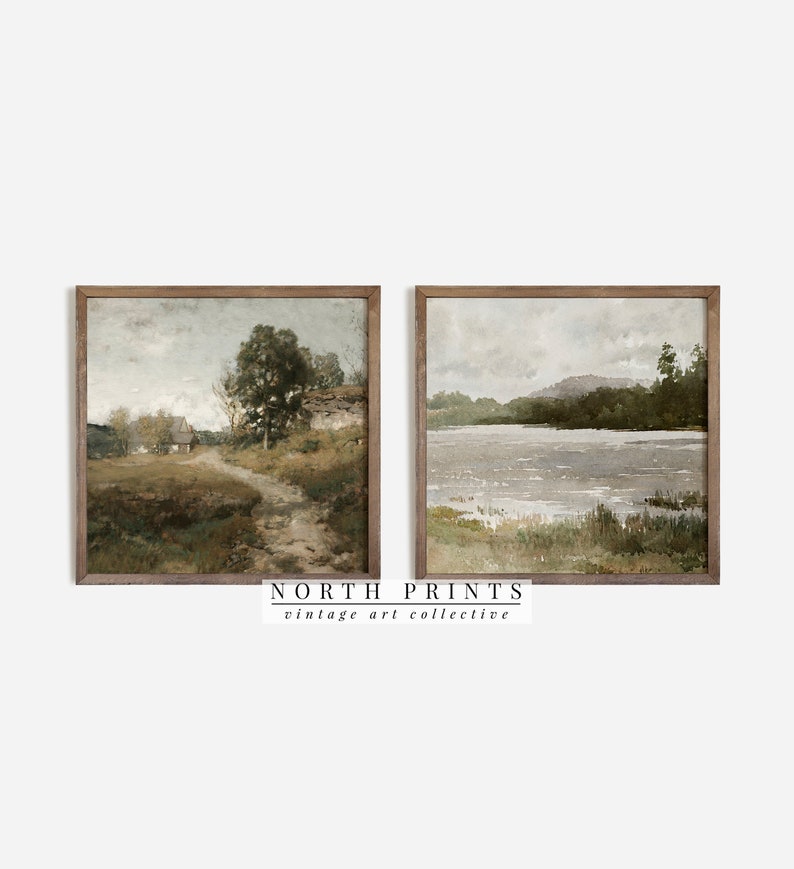 Vintage sommarlandskapskonsttryckset: Kvadratisk tavelvägg (digital nedladdning, utskrivbar) S8-11 bild 6