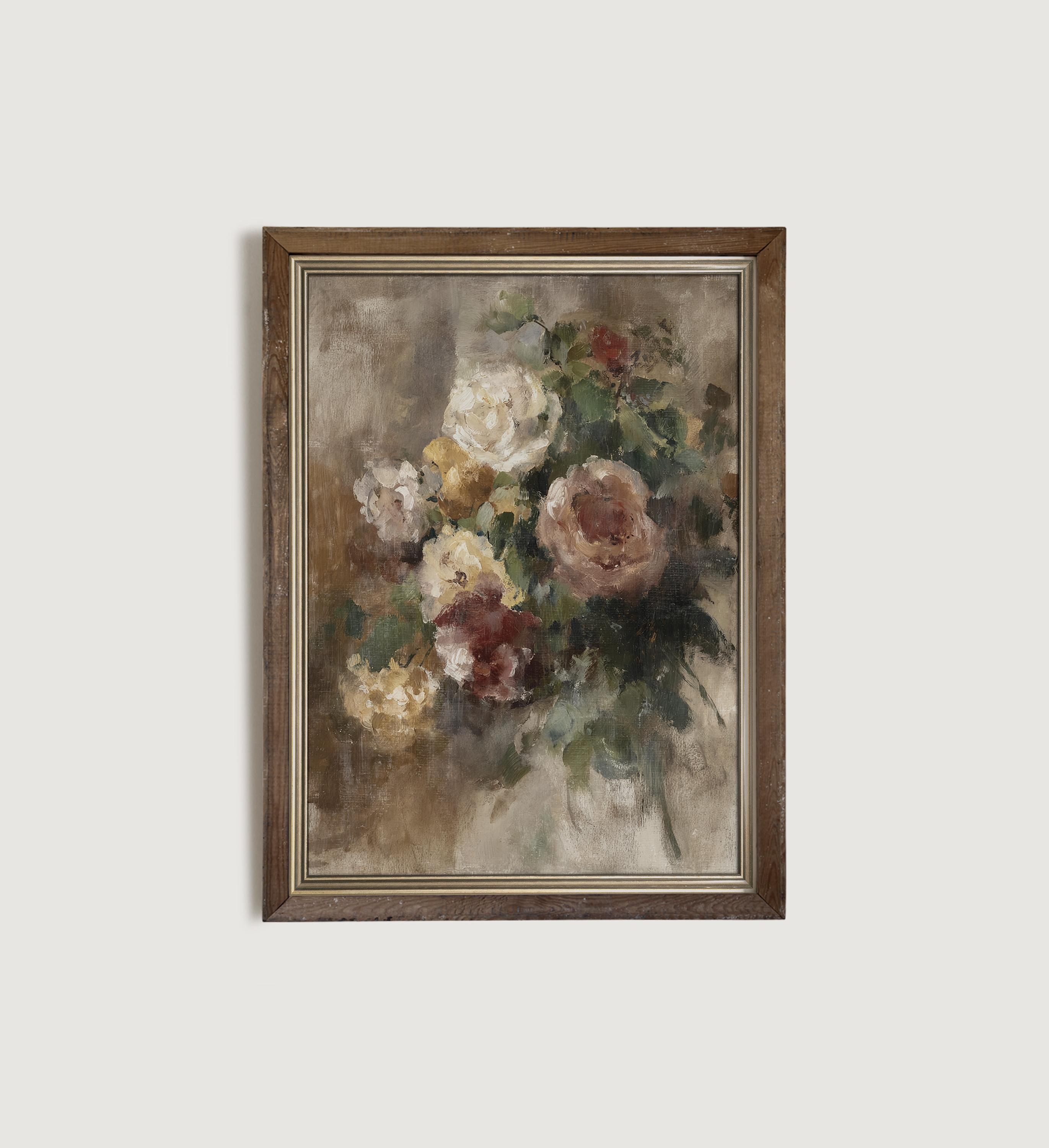 Soft Antique Rose Bouquet Art Print, Rustic French Country Floral Wall ...