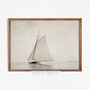 Muted Sailboat Watercolor Print: Neutral Lake House Decor (Digital Printable) 3-125
