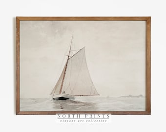 Muted Sailboat Watercolor Painting | Antique Lake House Print | North Prints Digital PRINTABLE Wall Art | 3-125