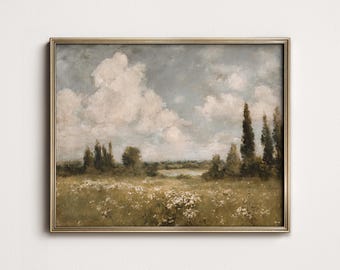 Wildflower Meadow Landscape Print, Rustic Farmhouse Wall Art, Digital Download PRINTABLE North Prints 9-203