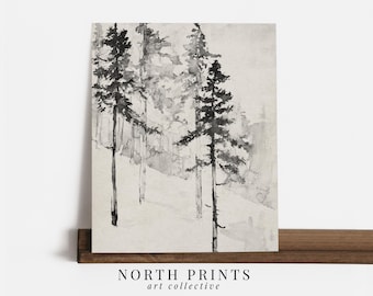 Winter Pine Tree Sketch: Neutral Watercolor Printable (Digital Printable Download) SK1-78