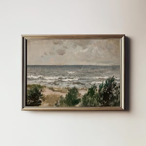 Vintage Coastal Oil Painting Print: Rustic Seaside Wall Art (Digital Printable) 3-141