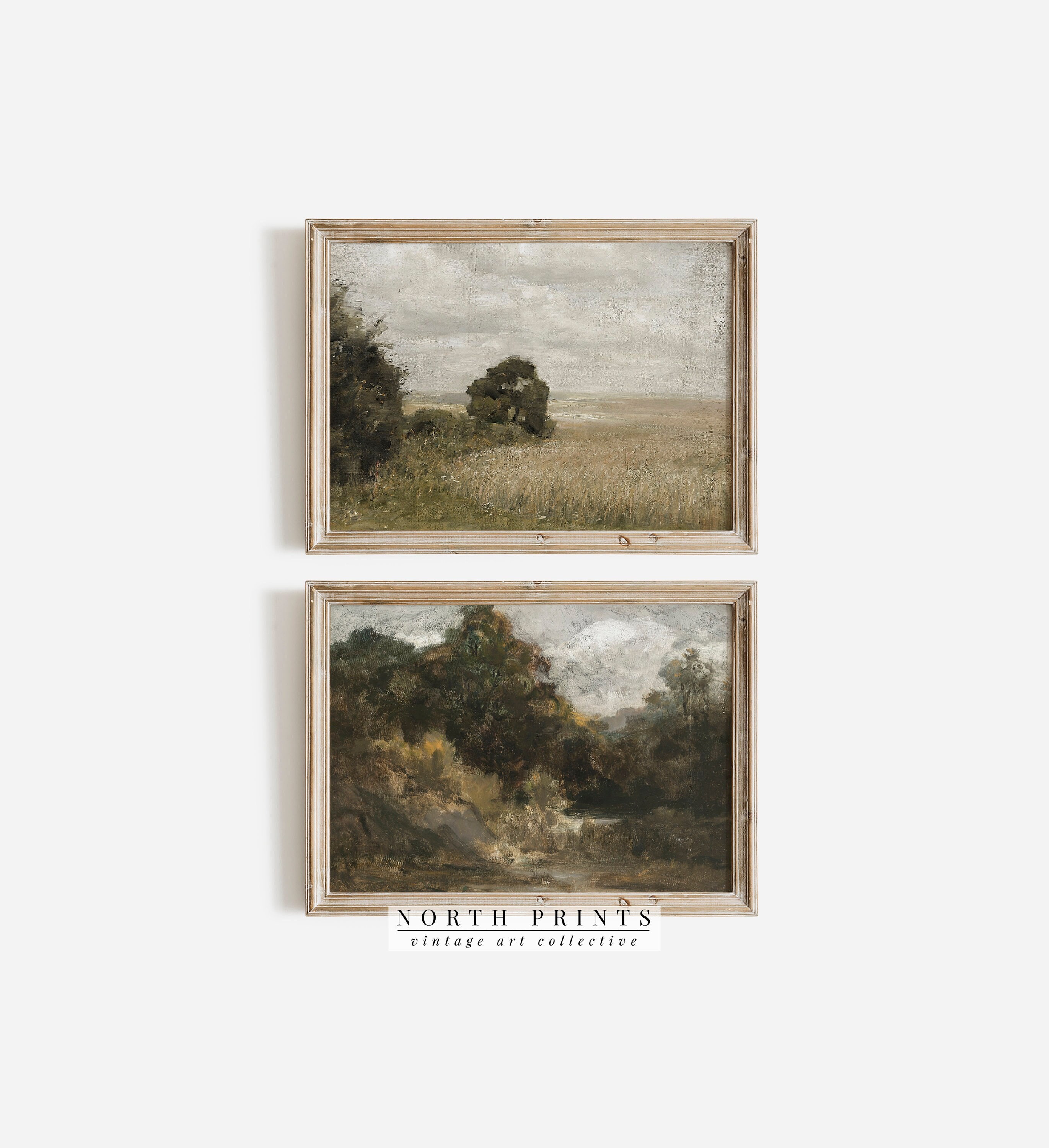 Vintage French Country Landscape Paintings SET of Two | Wooded Scenery | North Prints PRINTABLE Downloadable | S2-93