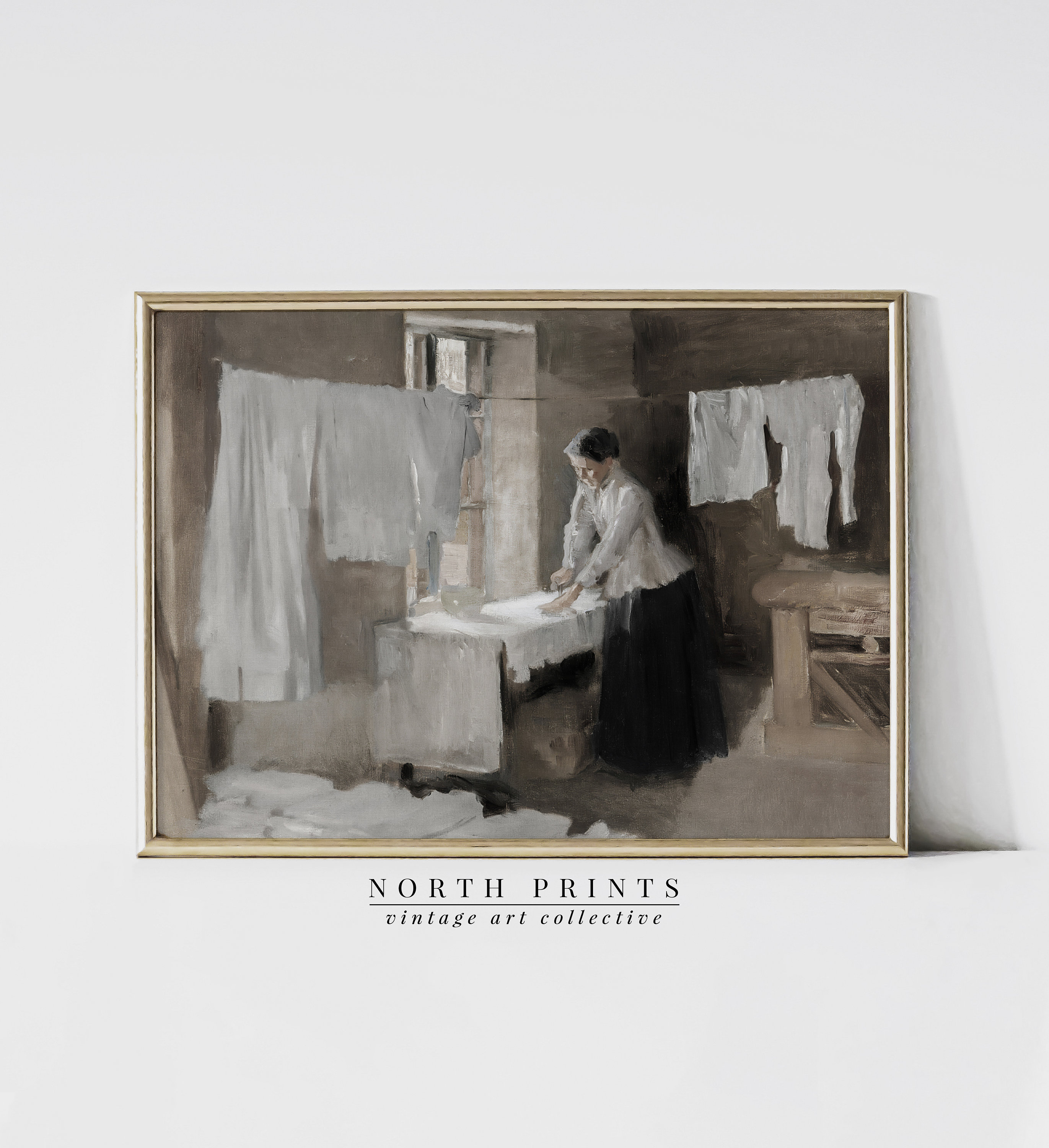 Laundry Room Wall Art | Neutral PRINTABLE Vintage Oil Painting | Laundress Print Digital Downloadable | 1255
