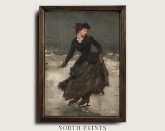 Victorian Ice Skater Wall Art,  Antique Winter  Timeless Holiday Decor, Printable Digital Art Download North Prints W2-19