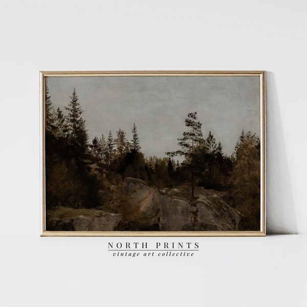 Rustic Forest Landscape Painting | Vintage Moody Dark Wall Art | North Prints Digital PRINTABLE | 1077