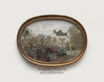 Vintage Cottage Rose Garden Painting: Country Landscape Art (Printable Digital Download ) 4-109