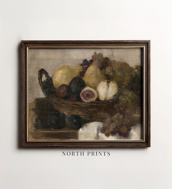 Vintage Fruit Still Life Printable Wall Art, Antique Pears & Figs Painting, Classic Kitchen Decor, Timeless Botanical Artwork 13-193