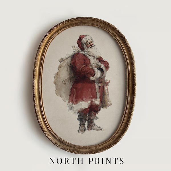 Vintage Santa Claus Printable Art, Classic Christmas Wall Decor, Antique Holiday Print, Digital Download W1-29