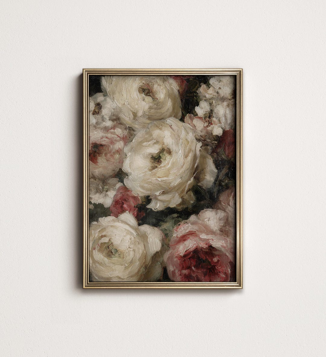 Romantic Pink Roses Floral Painting, Vintage Botanical Wall Decor ...