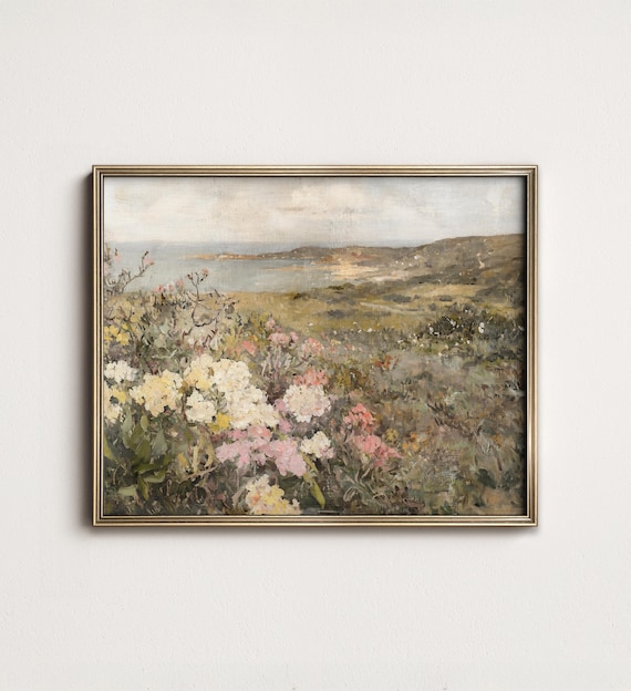 Summer Coastal Landscape Painting: Beach House Wall Art (Digital Download) 8-195
