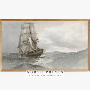 Nautical Ship Painting Samsung FRAME TV Art Vintage | Muted Coastal Decor DIGITAL Download | TV322