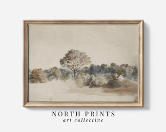 Antique Rustic Muted Landscape Painting | Vintage Neutral Wall Art | PRINTABLE Digital Download | 5-26