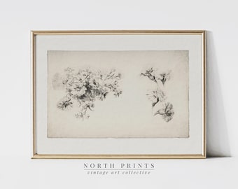 Boceto de flores vintage / Dibujo de flores neutras / Impresión / North Prints / Descargable DIGITAL IMPRIMIBLE / 274
