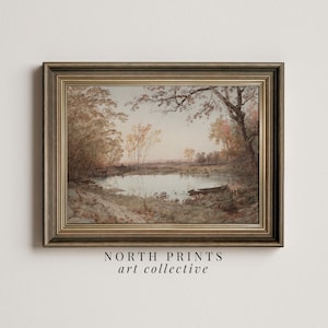 Autumn Pond Landscape Painting: Vintage Printable Wall Art (Digital Download) A-1