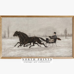 Samsung FRAME TV Art Winter Antique Horse Drawn Sleigh Painting | Farmhouse Decor DIGITAL Download | TV296