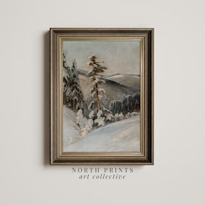 Rustic Winter Mountain Landscape Painting | Vintage Cabin