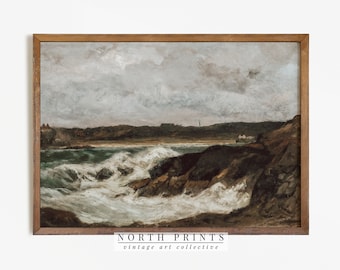 Moody Coastal Print | Vintage Seascape Oil Painting | Rustic Digital PRINTABLE | 792