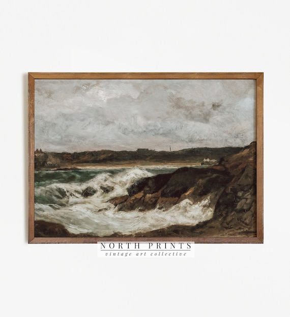 Moody Coastal Print | Vintage Seascape Oil Painting | Rustic Digital PRINTABLE | 792