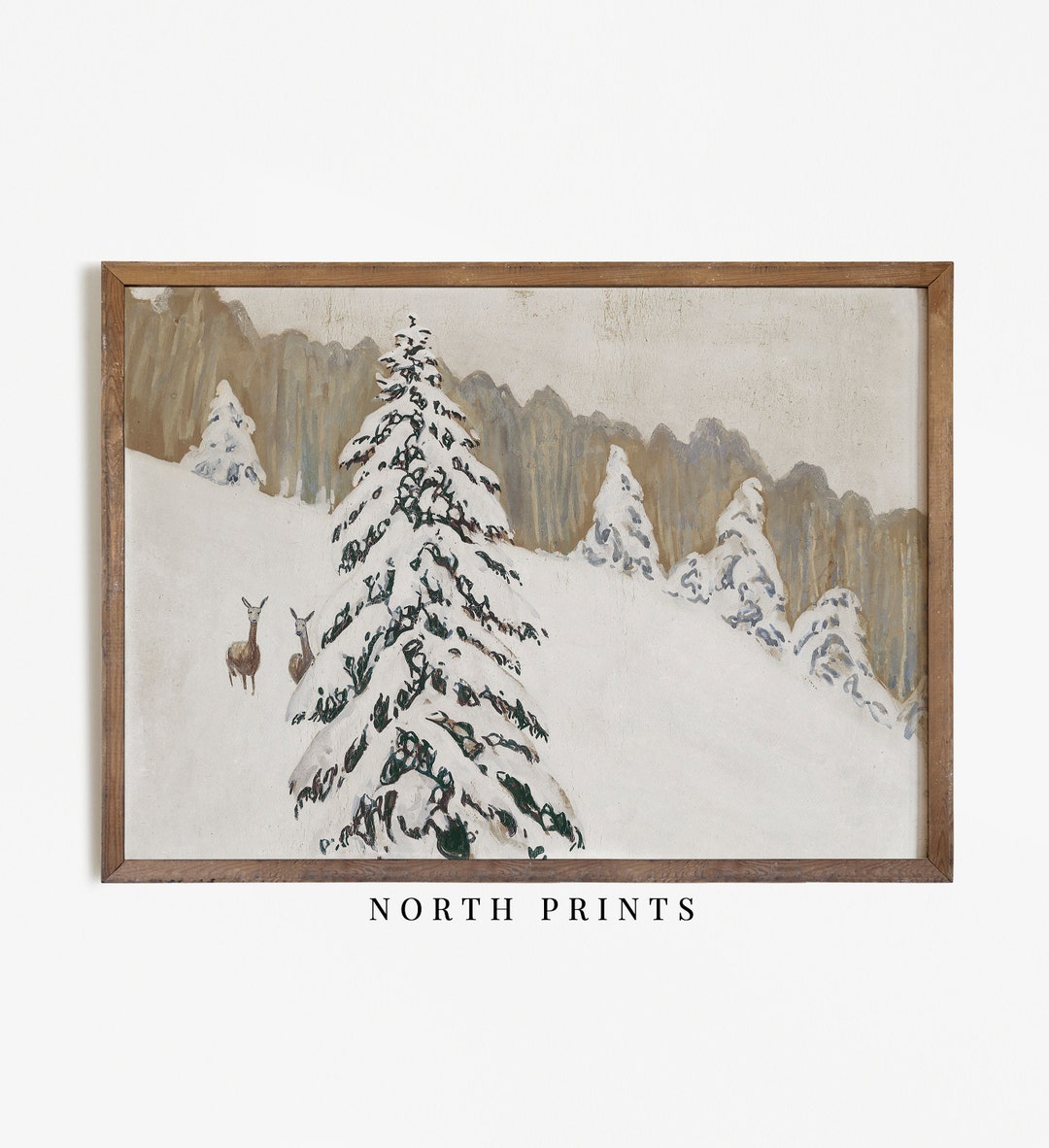 Winter Landscape Deer Painting | Vintage Nursery Print | Digital Art ...