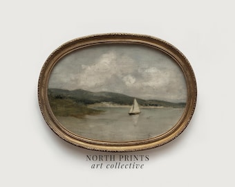 Antique Sailboat Painting, Heritage Maritime Wall Decor PRINTABLE Digital Art Download North Prints 11-148