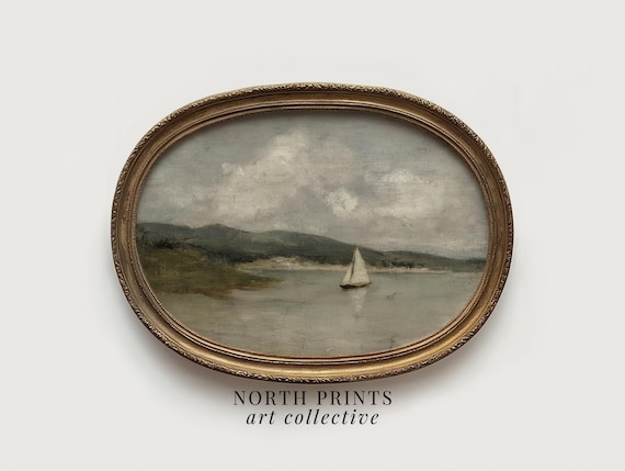 Antique Sailboat Painting, Heritage Maritime Wall Decor PRINTABLE Digital Art Download North Prints 11-148
