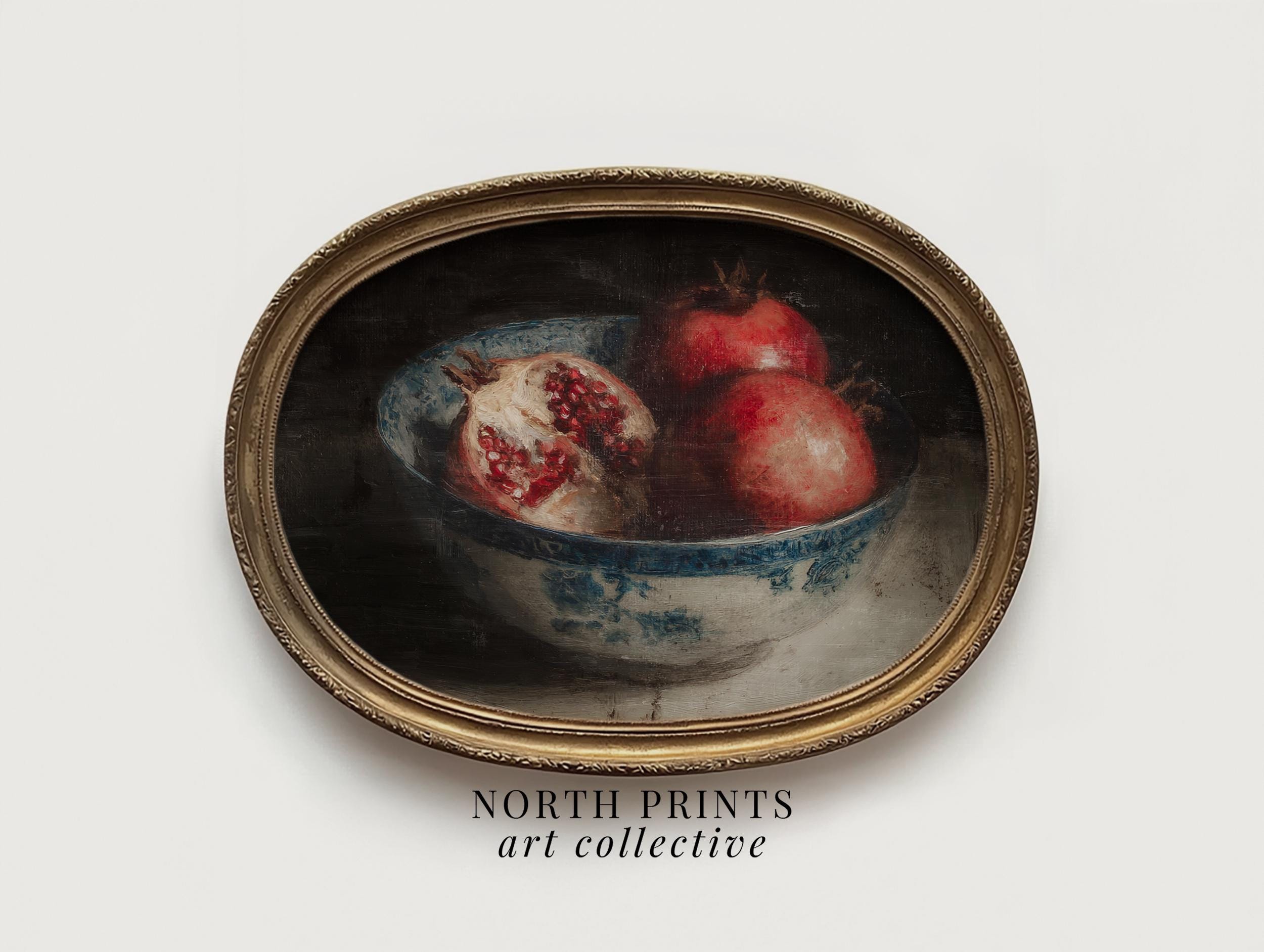 ザクロの静物画：雰囲気のあるキッチンダイニングルームの印刷可能な