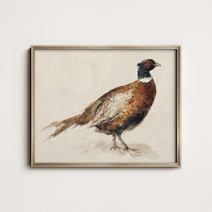 Vintage Pheasant Wall Art, Rustic Wildlife Bird Painting, Autumn Country Lodge Hunting Decor, PRINTABLE Digital Download A-97