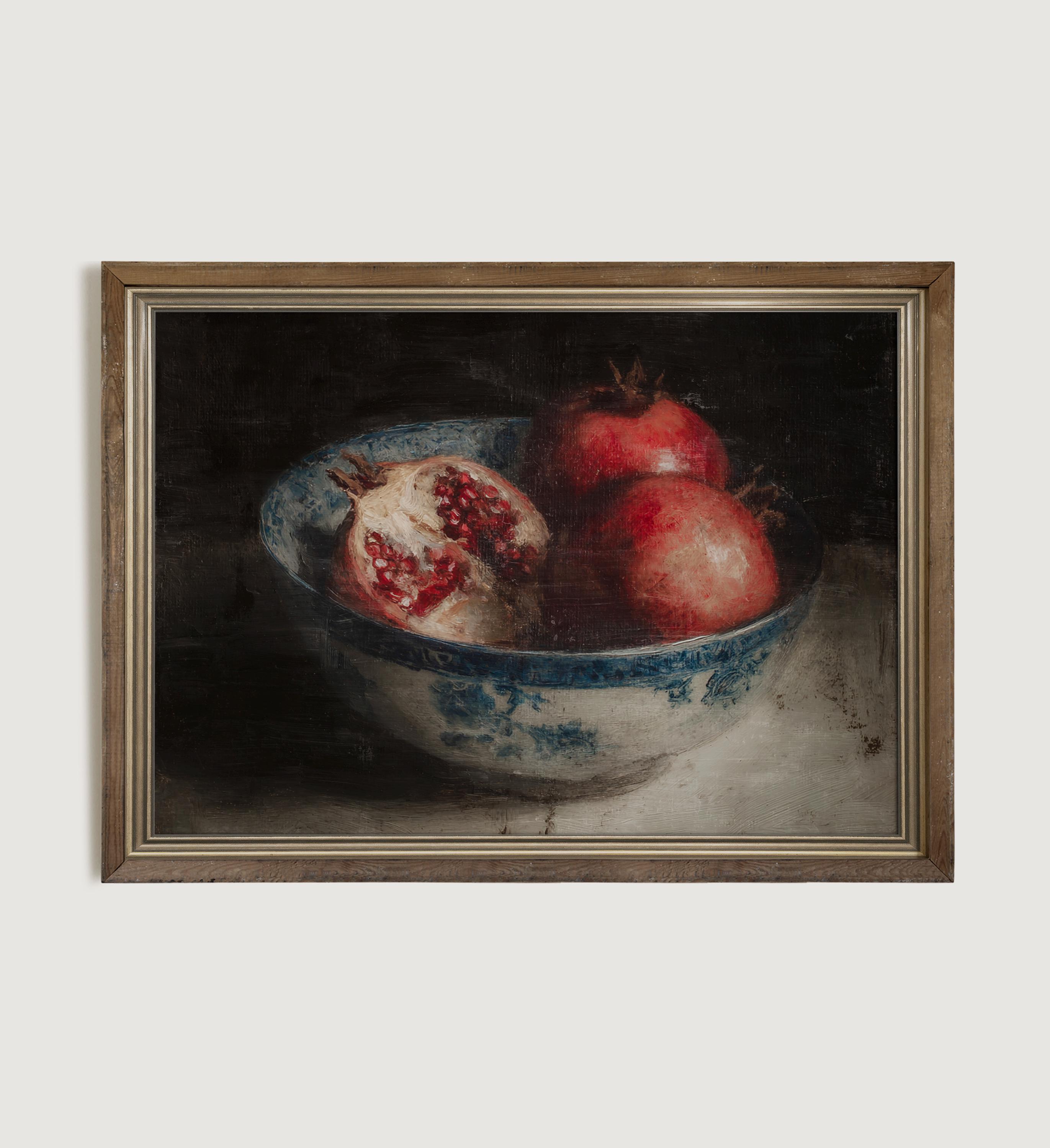 ザクロの静物画：雰囲気のあるキッチンダイニングルームの印刷可能な