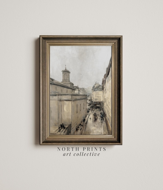 Neutral Paris Cityscape Architecture Oil Painting | French Vintage Digital Downloadable Art Print  | 5-124
