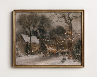 Cozy Christmas Village Wall Art, Snowy Winter Holiday Printable, Heritage Christmas Decor, Digital Art Download North Prints W2-52