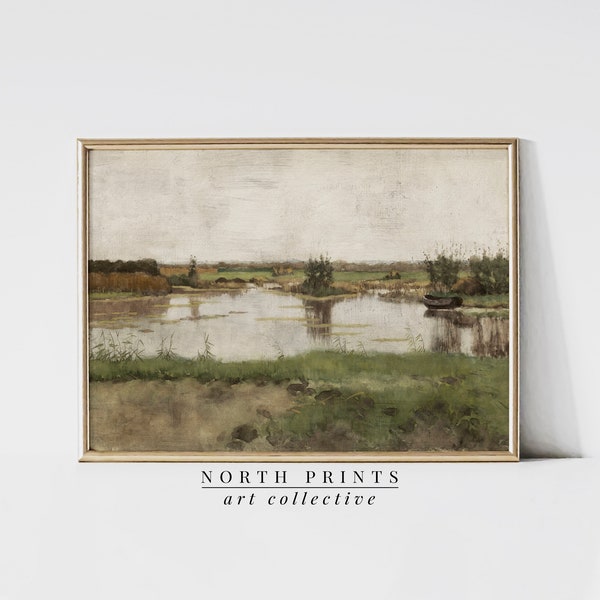 Vintage Pond Painting Wall Art | Country Landscape Wall Decor | PRINTABLE Digital Download Art North Prints | 6-23