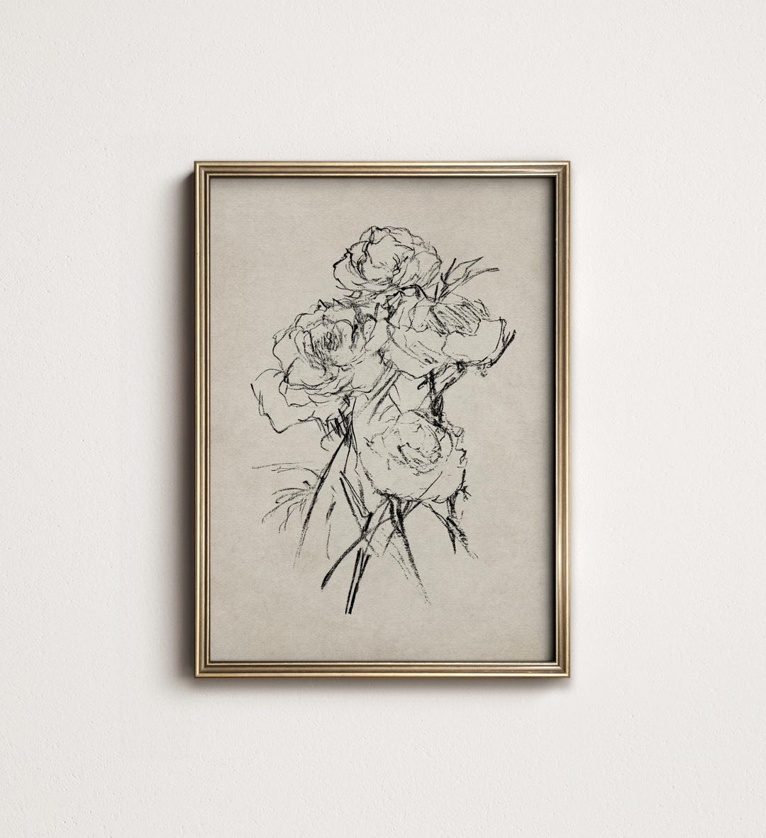 Rustic Roses Drawing Neutral Roses Sketch Art Print: Rustic French Country Decor (digital ...