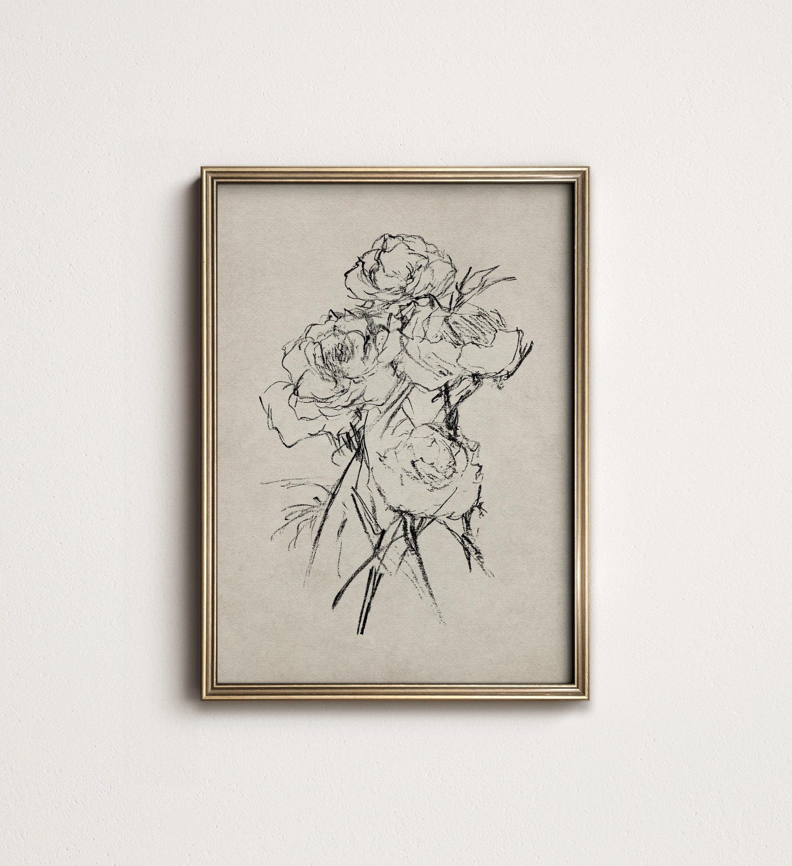 Neutral Roses Printable Neutral Roses Sketch Art Print: Rustic French Country Decor (digital ...