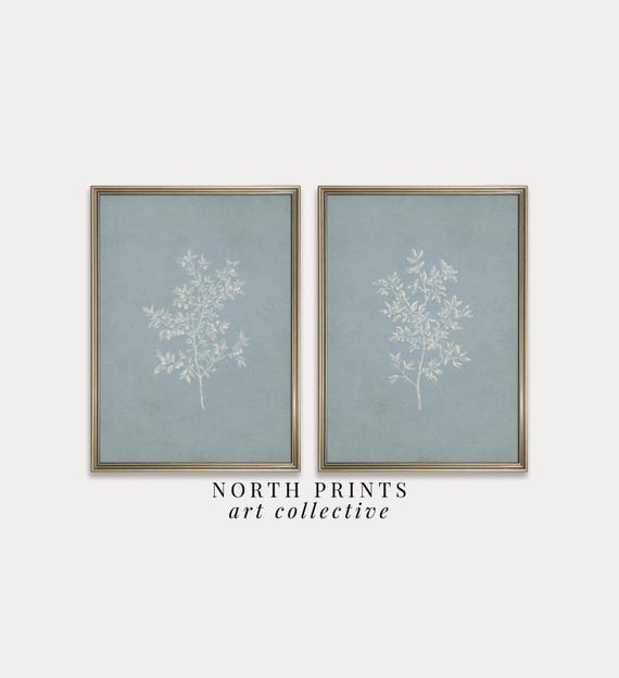 Botanical Prints Set: Heritage Pewter Blue French Country Decor (PRINTABLE Digital Download) S2-167