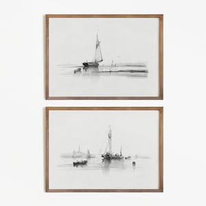 Vintage Sailboat Print SET | Lakehouse Drawings | Minimalist Sketch PRINTABLE #S02-4